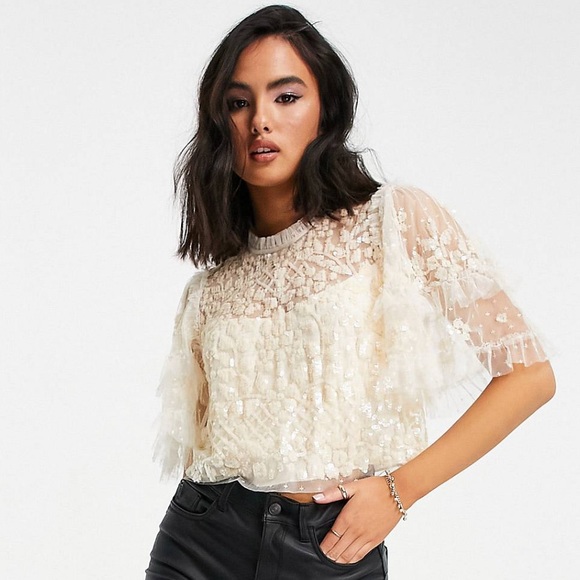 Needle & Thread Tops - Needle & Thread Aurelia embellished top in Cream
